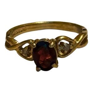 ♤ Elegant Vintage Size 11? 11.5? Gio Lind 14K HGE Garnet & Diamond Ring ♤